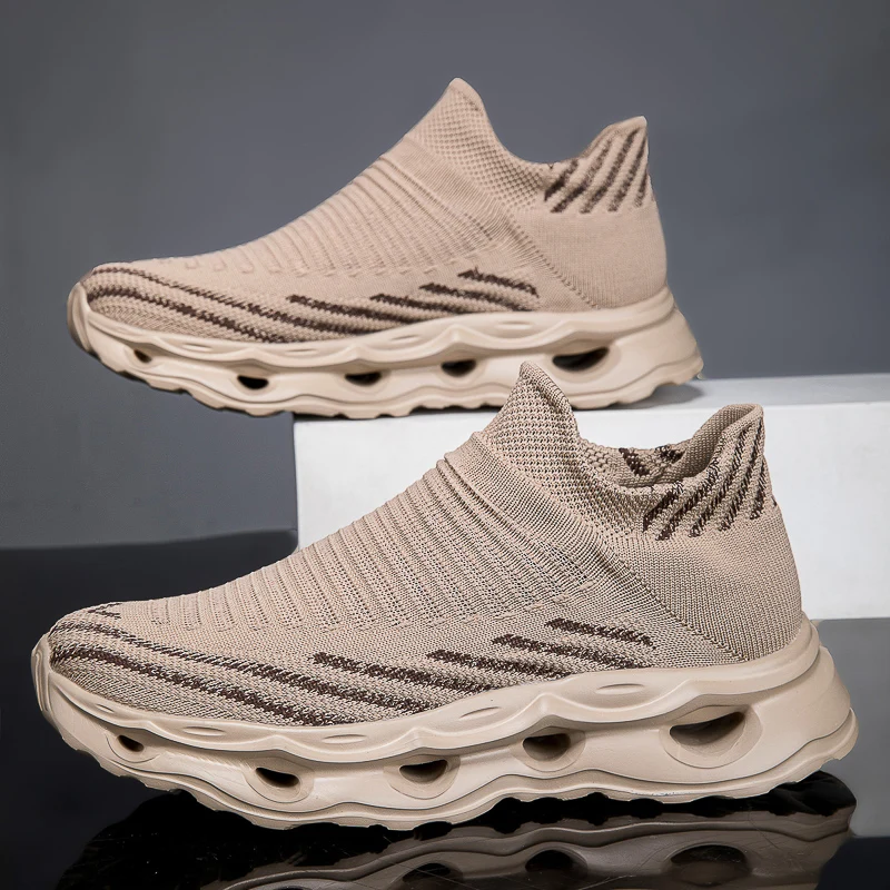 

2025 Men Running Walking Knit Shoes Fashion Casual Sneakers Breathable Sport Athletic Gym Lightweight Men Sneakers Casual Shoes