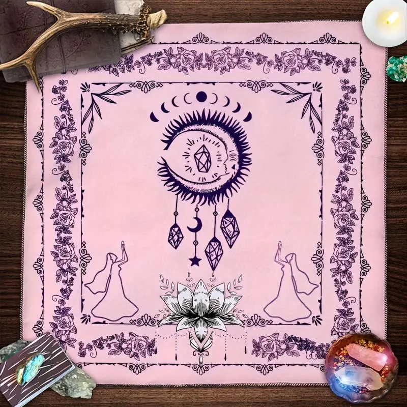 VIKAMA Flower Hexagram Star Tarot Tablecloth, Mystical Divination Altar Cloth Ritual for Spiritual Room Decor, Witchy
