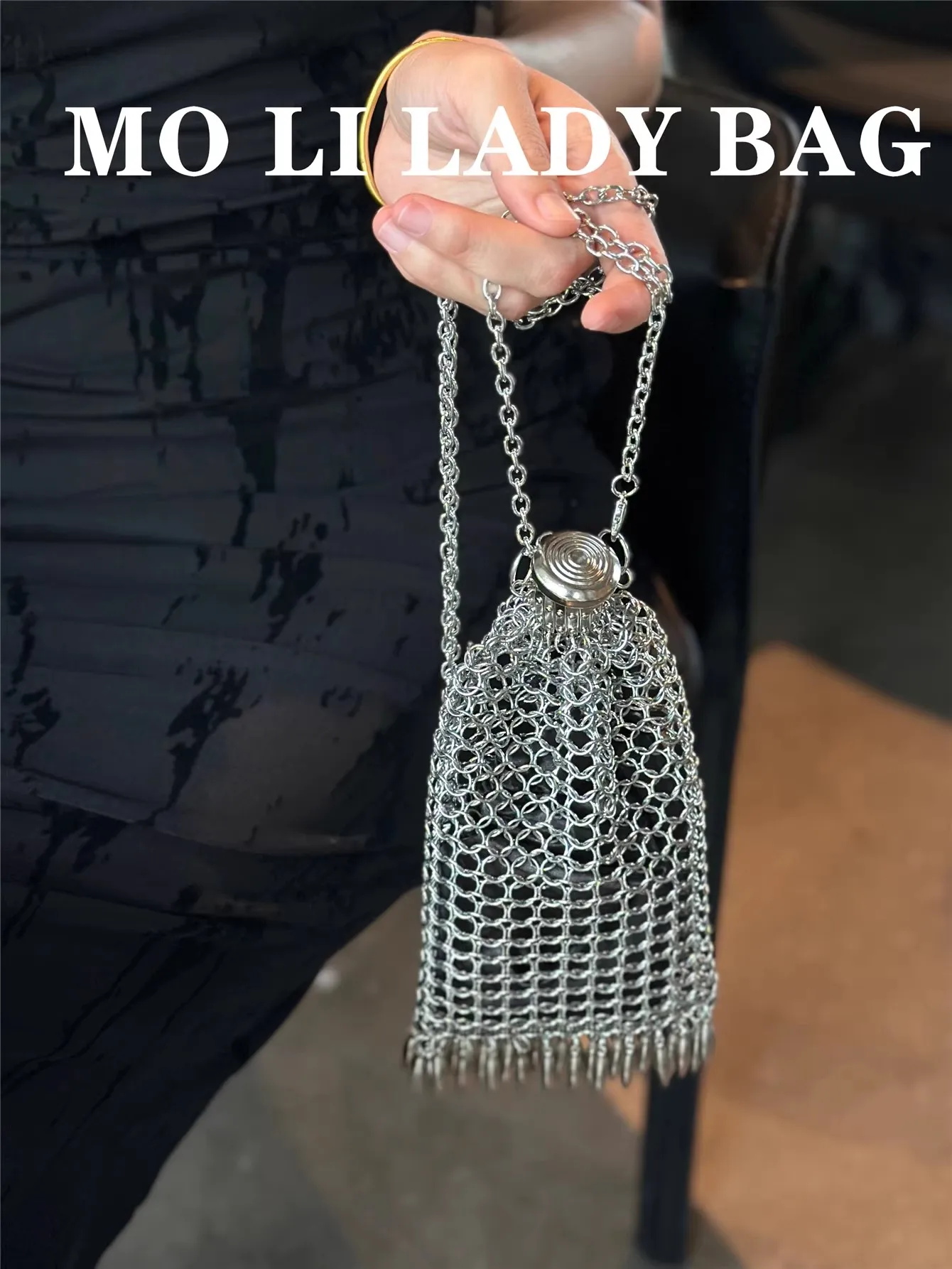 

Металлическая плетеная сумка-ведро ручной работы, модная ажурная женская сумка, сумка для телефона и помады, сумка через плечо