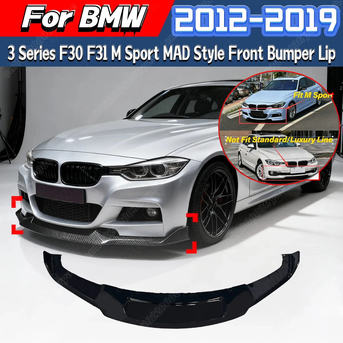 

For BMW 3 Series F30 F31 Sedan/Touring M Sport Car Front Bumper MAD Style Lower Lip Protection Plate Spoiler Lip Splitter Kit