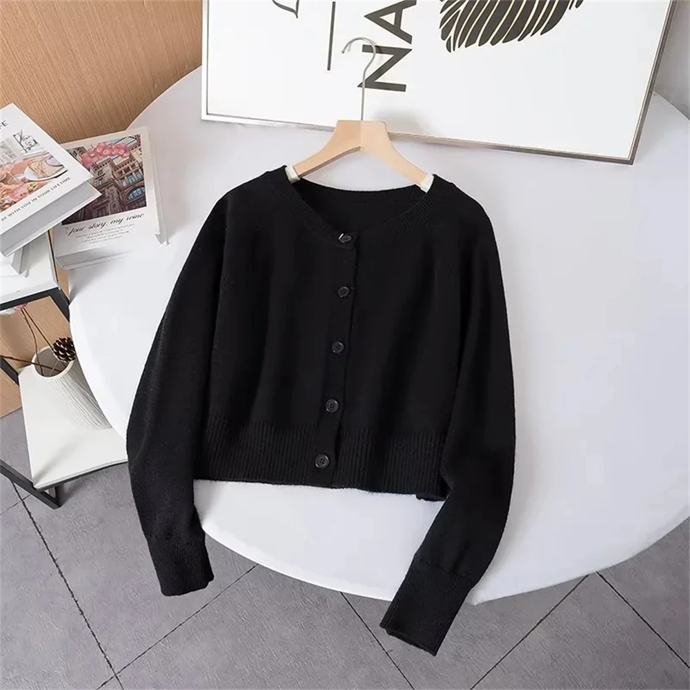 Cos Lris casual style solid color round neck temperament simple and versatile knitted sweater 2024 autumn new short sweater