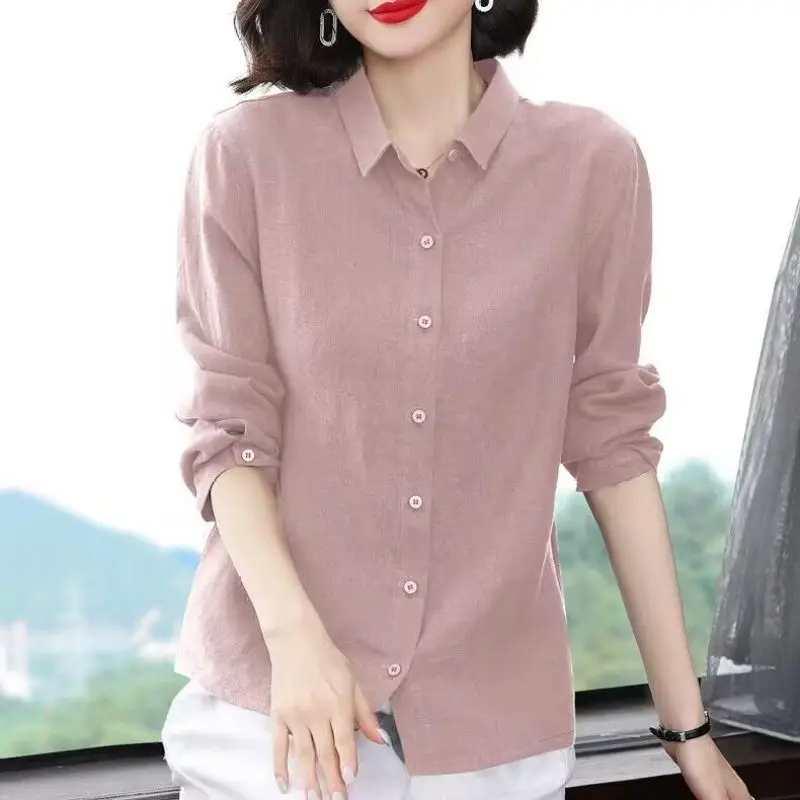Spring Autumn New Solid Color Polo-Neck Single-breasted Spliced Long Sleeve Fashion Simplicity Loose Casual Women\'s Shirt Top