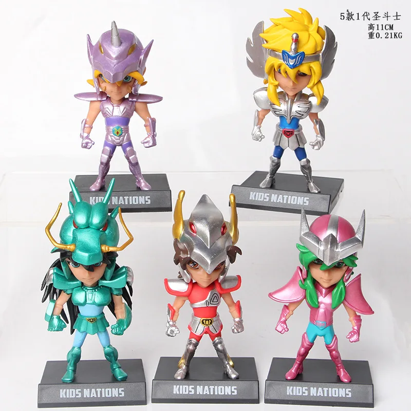 Figura de acción de caballeros del zodiaco de Saint Seiya, juguete coleccionable de PVC de 11CM, dorado, Shiryu, Shun, Jabu, Hyoga, Seiya, lote de 5 unidades