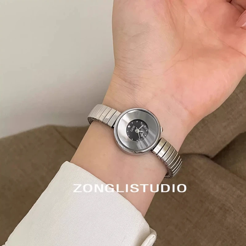Fashion Luxury Women's Quartz Watch Stainless Steel Round Small Dial Spring Strap Simple Casual Women's Clock Holiday Gift