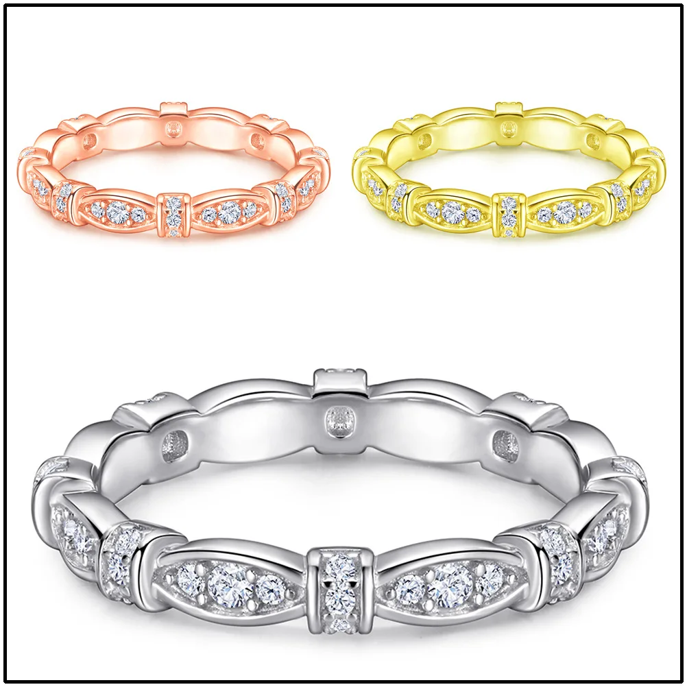 

S925 pure silver plated 18K gold PT950 platinum fashionable personalized ring with interlocking rings for women's silver jewelry