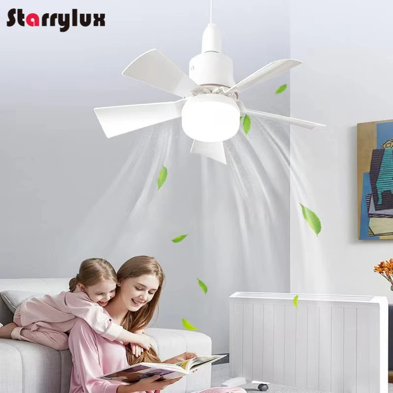 LED Fan Light E27 Remote Control Multifunction 3 Color Dimming