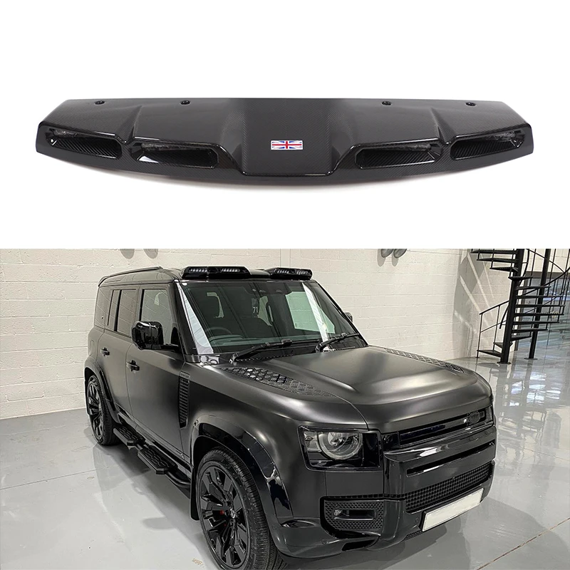 

Авто передний сухой спойлер на крышу из углеродного волокна, светодиодные верхние лампы для Land Rover 2020-2022 гг., новая внешняя часть Defender 110/90/130