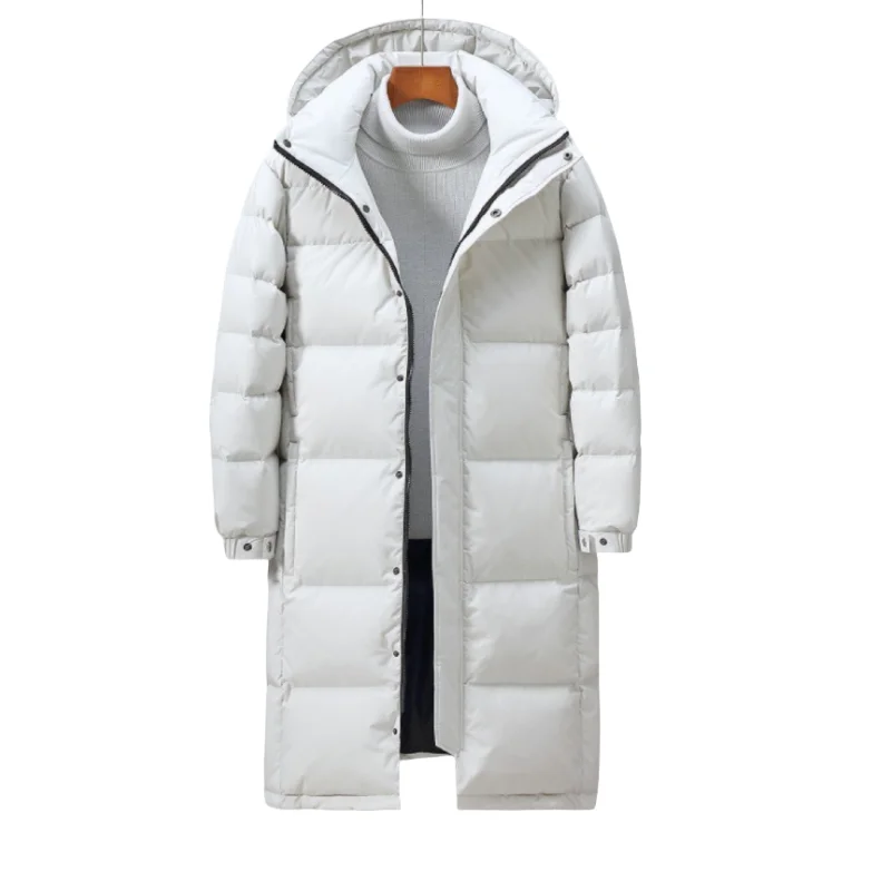 2024 Men\'s Fashion New Men\'s Winter Down Jacket Men\'s Couple Long Knee Cap College White Duck Hooded Youth Coat Wind