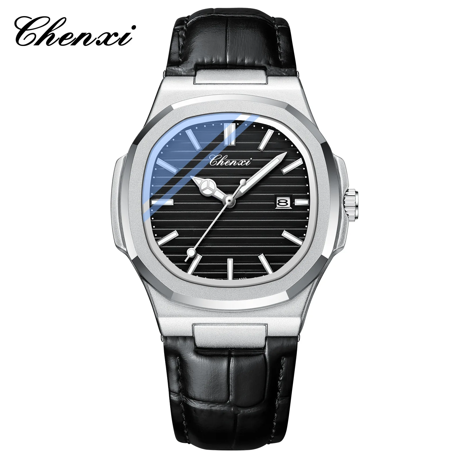 CHENXI 8222 Men Quartz Watch Business Minimalist Fashion Luxury Black Leather Strap Date Waterproof Wristwatches for Male Gift