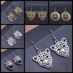 Animal Dangle Earring Vintage Antique Silver Color Antique Bronze Color Tiger Leopard Lion Head Pendant Drop Earrings