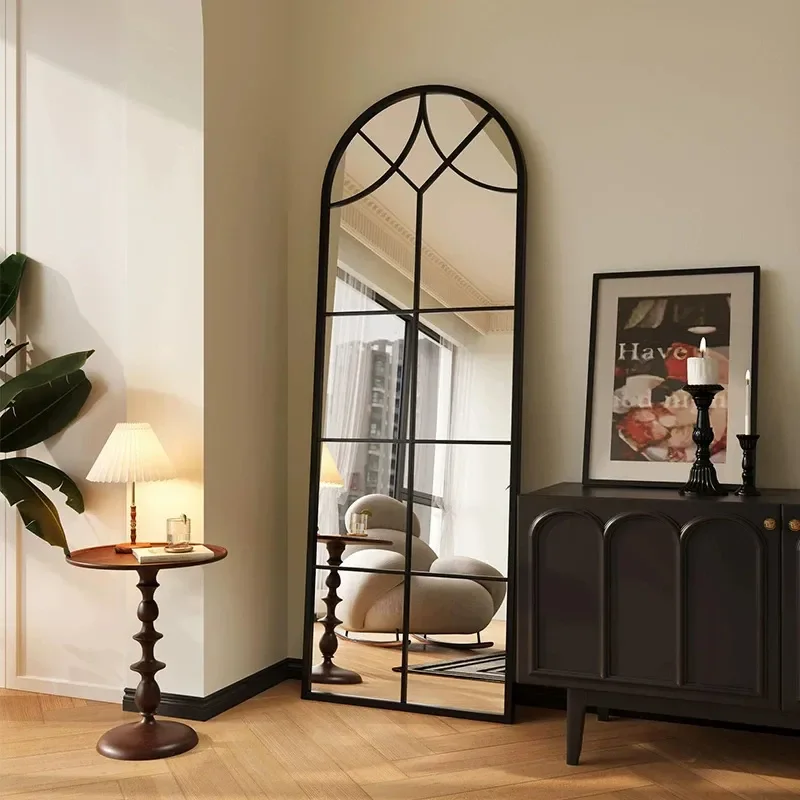 For French Retro Floor to Ceiling Full Length Mirror Arched Design Home Bedroom Living Room Porch Fitting Wall Mounted Decor