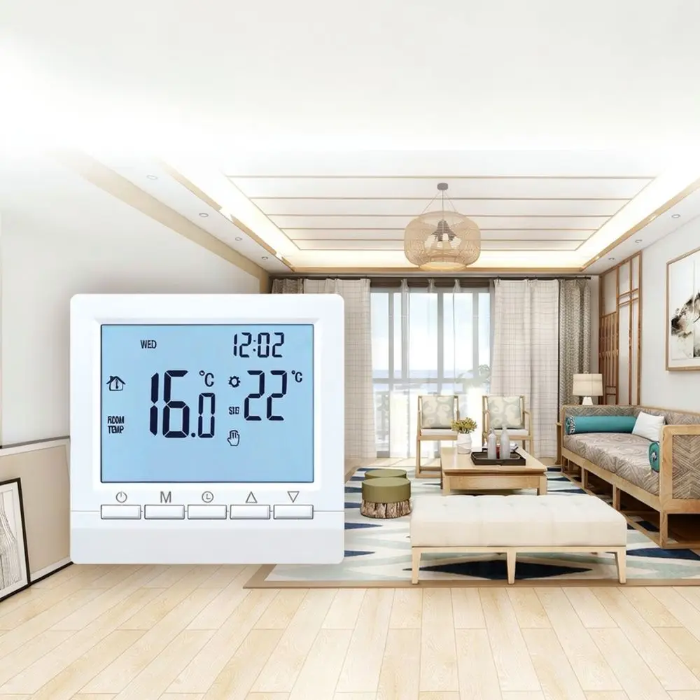 Weekly Programmable Gas Boiler Thermostat Digital LCD Screen Room Heating Temperature Controller Wall Mounted Device