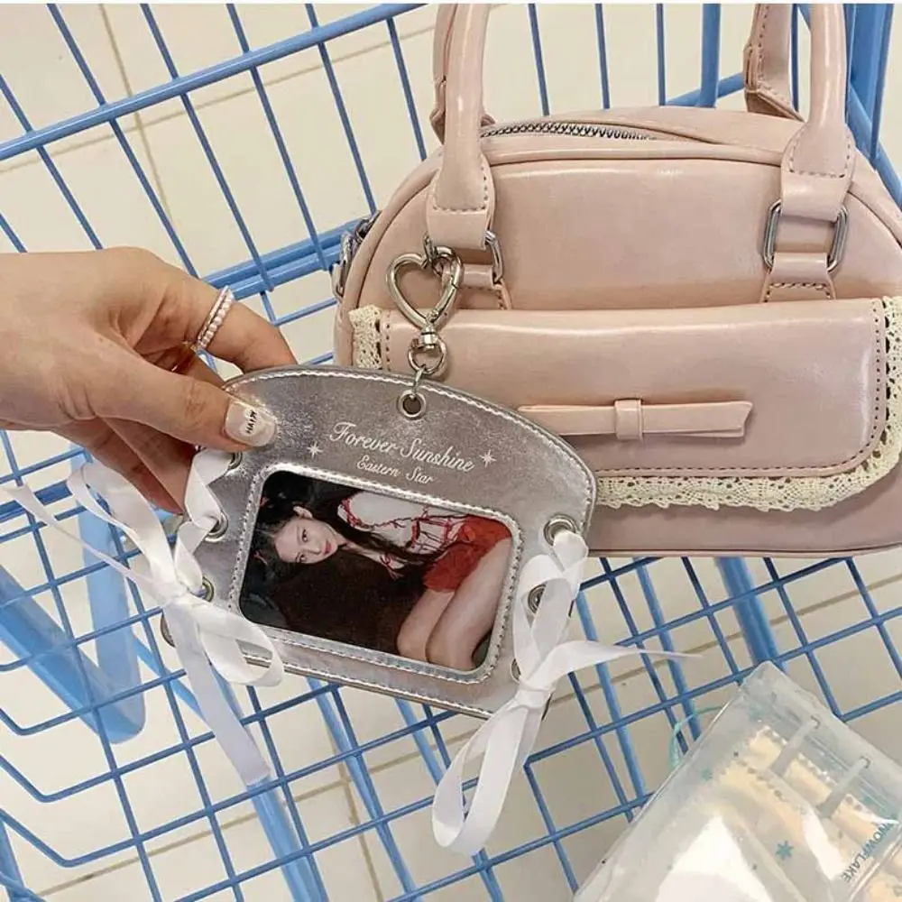 Koreański Idol Balletcore Etui na Fotokarty DIY Wstążka PU Etui na Fotokarty Okładka na Kartę ID z Breloczkiem Zawieszka Etui na Kartę Autobusową