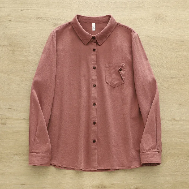 قميص جديد بأكمام طويلة من القطن لخريف 2025 ، جيب غير منتظم للنساء بطية صدر السترة ، بلوزة فضفاضة غير رسمية على الموضة لفتاة موري T59851CC #4