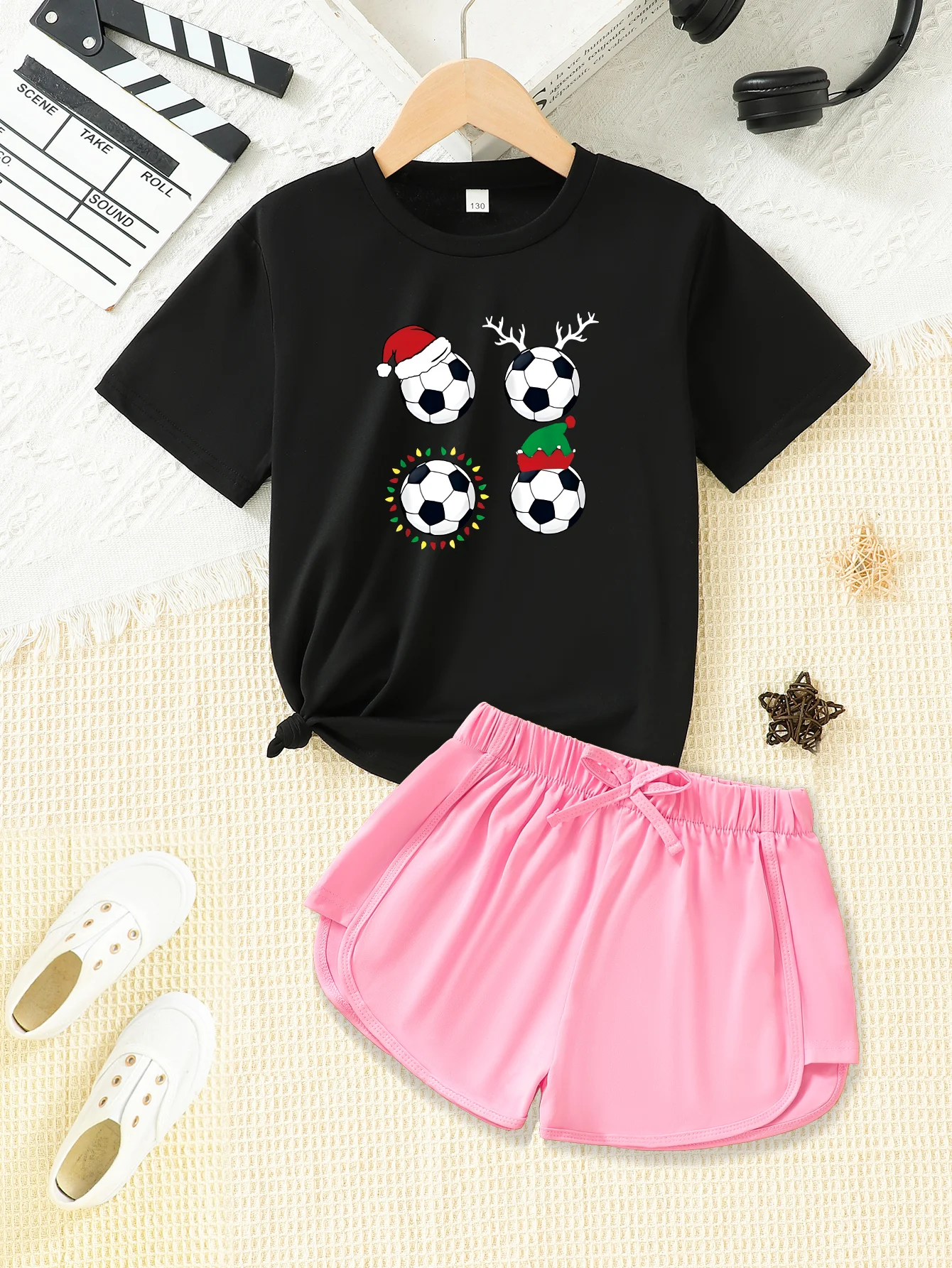 2 Piece Summer Clothing Set for Girls Printed Casual Short Sleeve Shorts Polyester for Comfortable and Soft Clothes For Girls