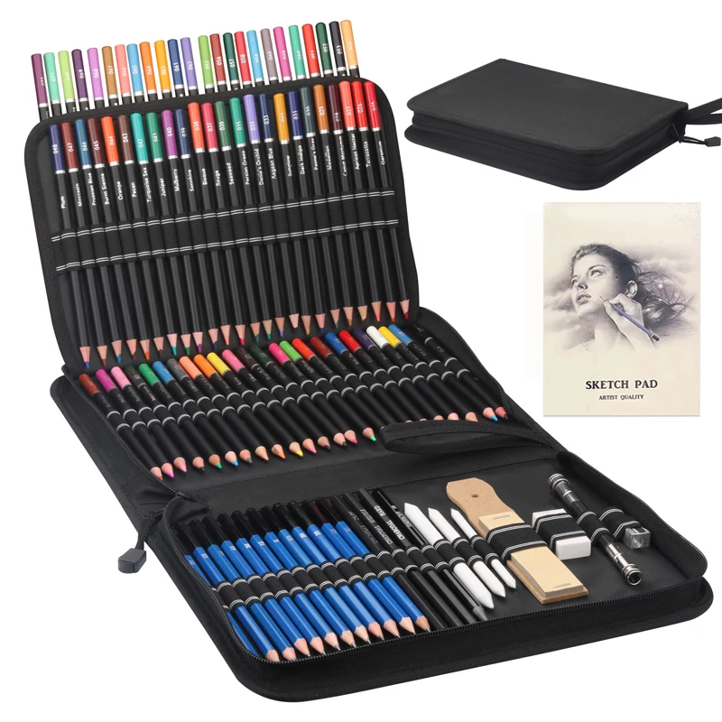 Art Supplies 96pcs(72 Colored) Pencils Zipper Case Set Vivid Color for Drawing Sketching Shading, lapiceros for Adults Beginners