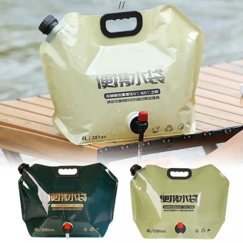 

8L Camping Water Bag Portable Folding Water Bucket Large Water Container Outdoor Travel Collapsible Pouch Can Camping Supplies