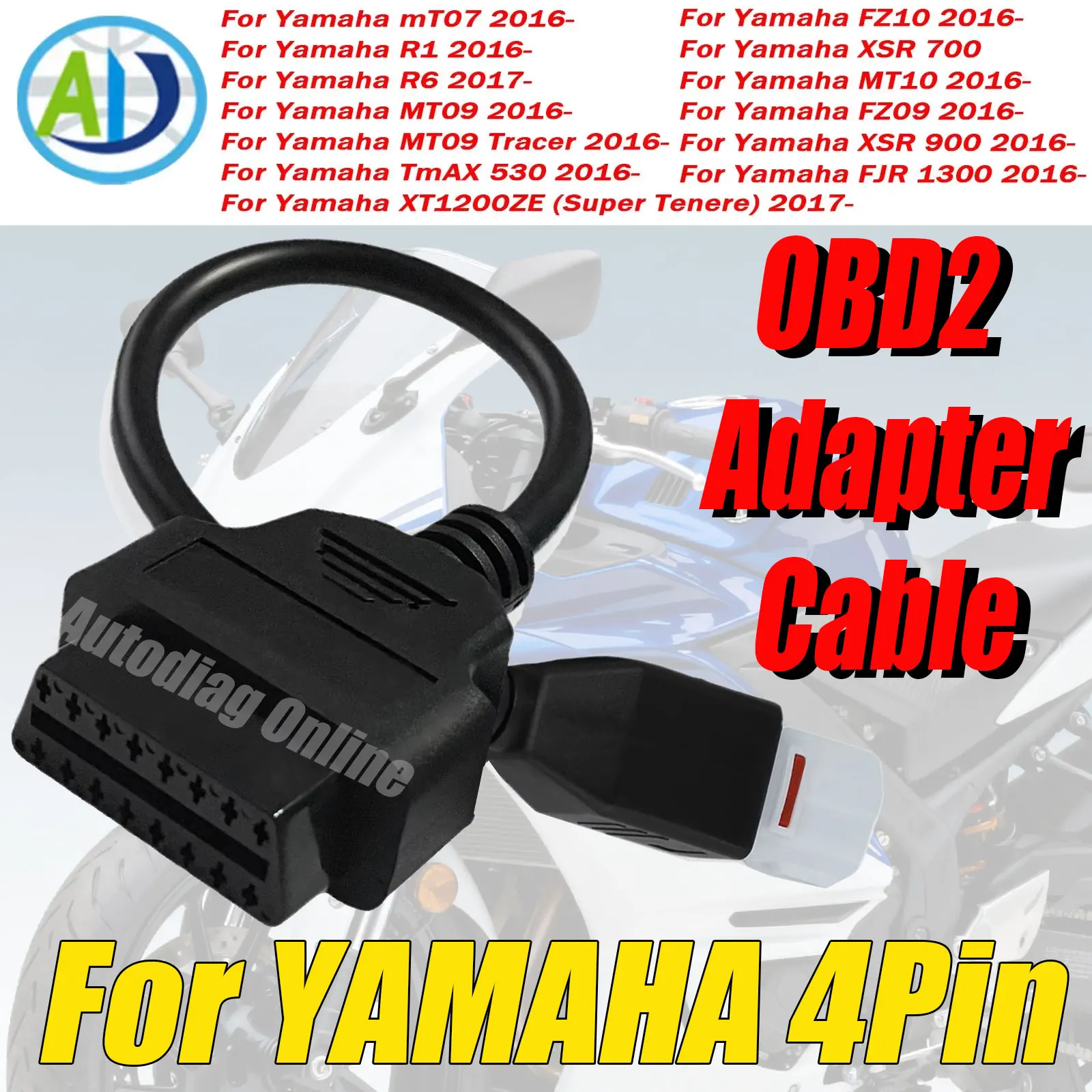 

For Yamaha 4 Pin OBDII For R1, R6, MT07, MT10, FZ09, FZ10, XSR700, XSR900,TMAX530, XT1200ZE Motorcycles OBD2 Diagnostic Cable