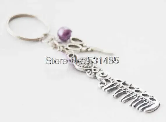 12pcs Hairdresser Beauty School Gift Hair Brush Keychain Scissors Key Chain Hair Stylist Key Ring