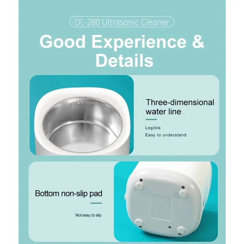 STLF  New 25W Portable Ultrasonic Cleaner Jewelry Dentures Use Super Strong Cleaning Effect Low Noise Electric Power