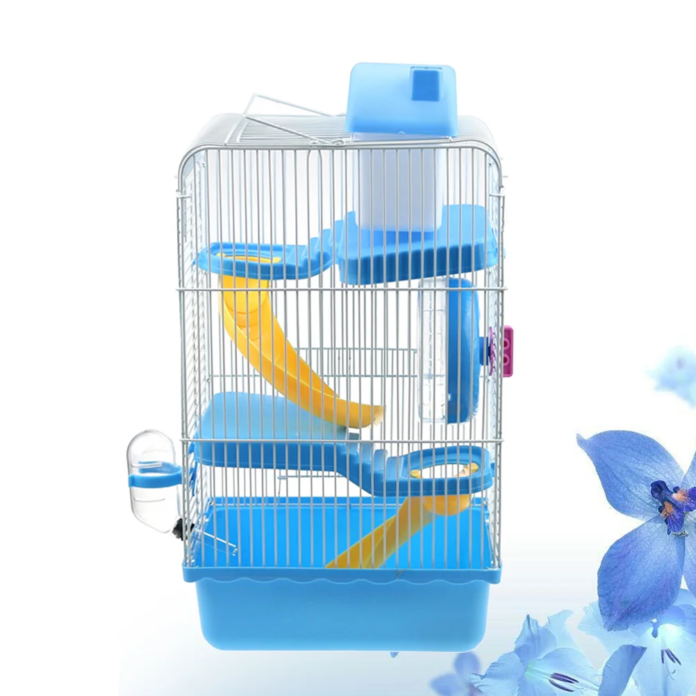 Luxury Three Layer Hamster Cage Portable Small Pets House Chinchilla Hamster House (Light Blue)