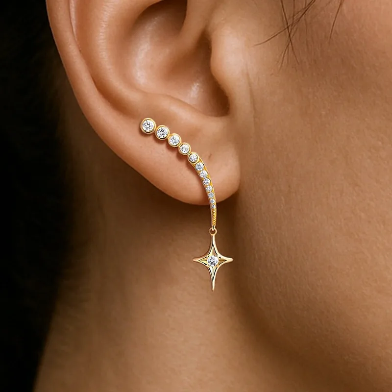 

Star shaped zircon earrings, women's fashion meteor trajectory design, women's daily party vacation accessories