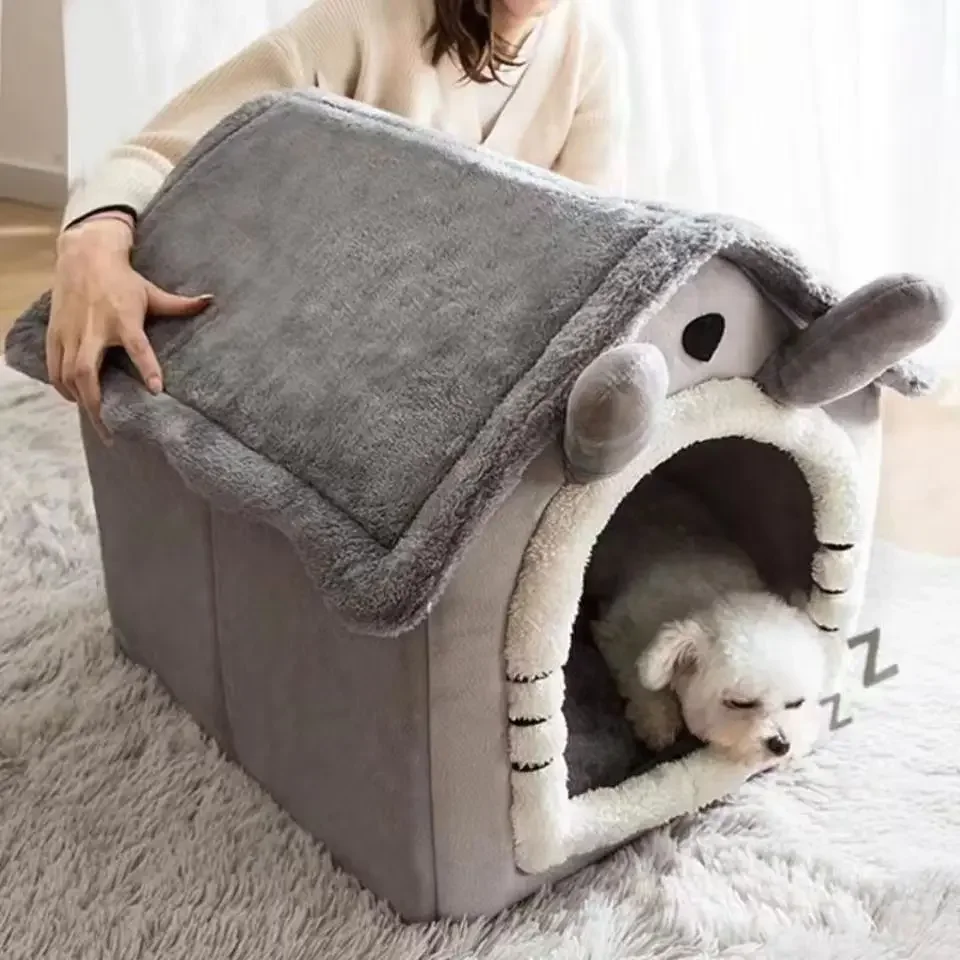 Tenda fechada para cães e gatos, cama macia, casa de sono profundo, almofada removível, gatinhos e filhotes, cama suprimentos, inverno