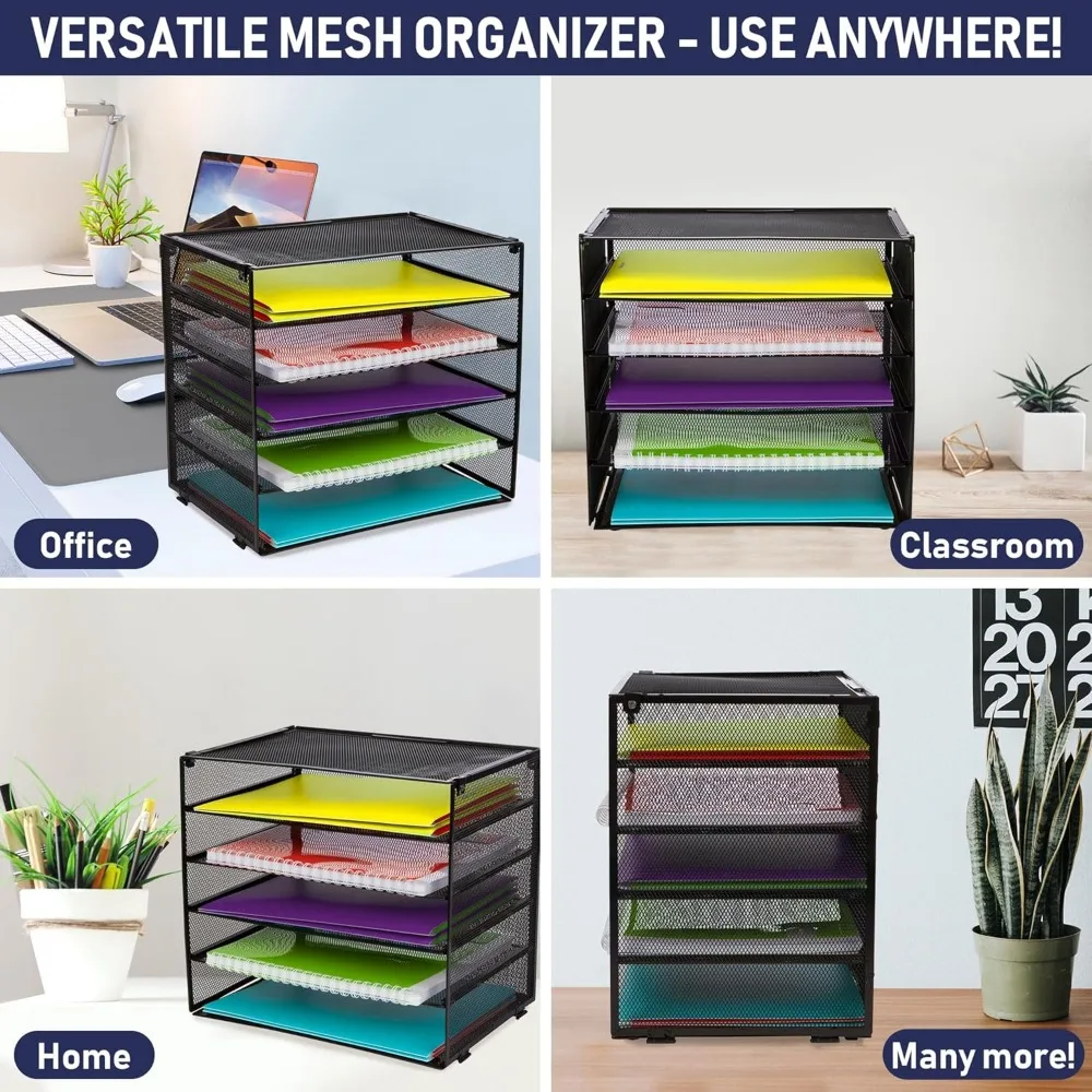 صينية تنظيم المكتب - صينية الحروف في شبكة معدنية سوداء لتنظيم الملفات والأوراق والفواتير والمجلدات والحروف والمجلدات والمزيد.