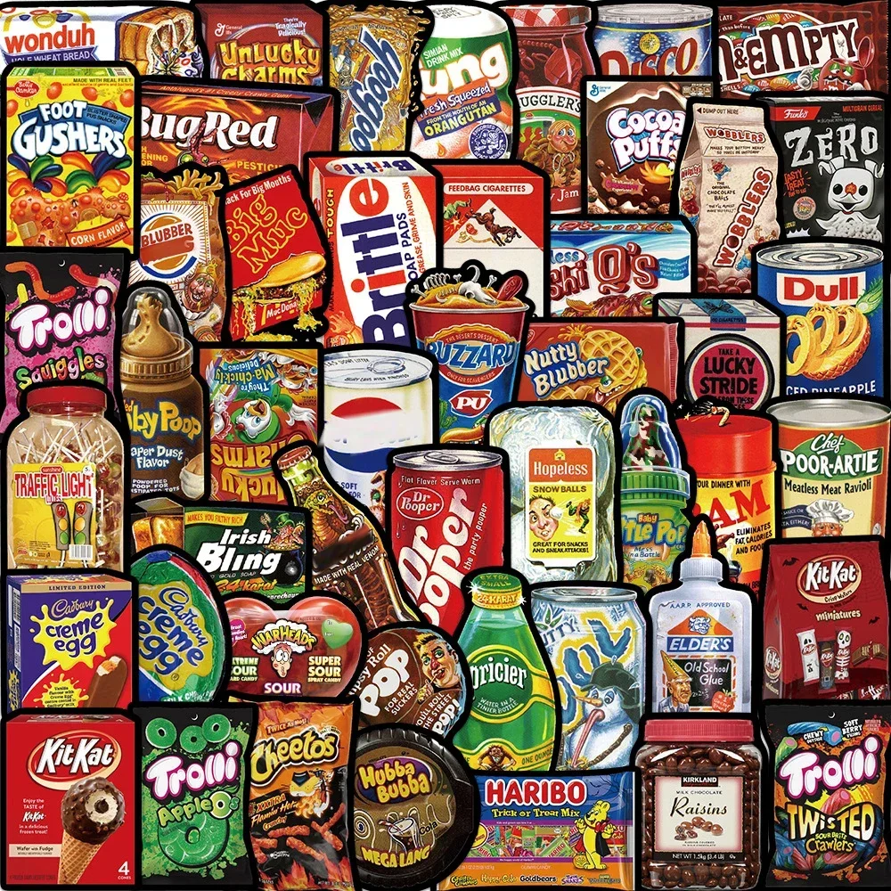 48Pcs Food Drink Milk Packaging Stickers Waterproof Laptop Phone Wall Motorcycle Cool Vinyl DIY Decor Sticker for Kids Toy