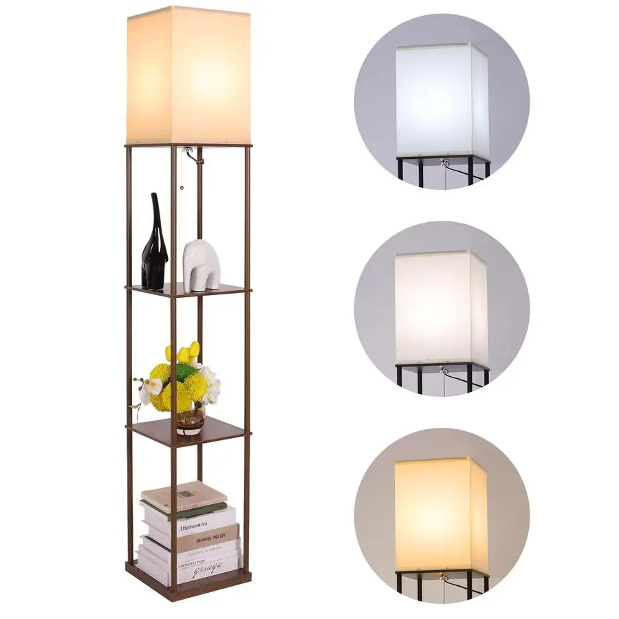 

Напольная лампа с полками, современная квадратная напольная лампа с 3 режимами цветовой температуры, угловая лампа-стеллаж для гостиной