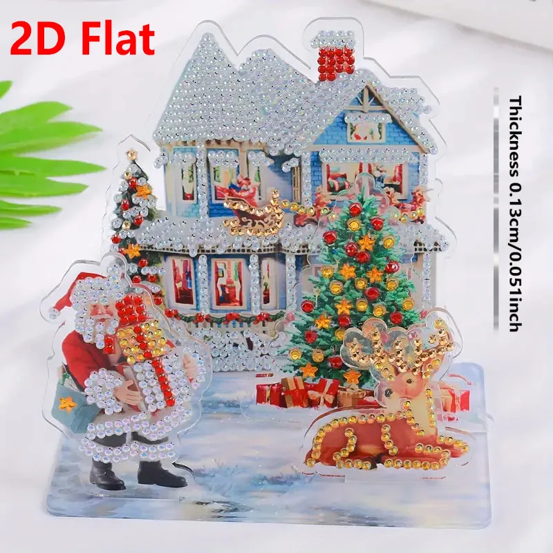 1-Diamant-Malerei-Set aus Acryl, Weihnachtsornament, DIY-Kristallverzierung mit diamantbesetzten Weihnachtshausmustern