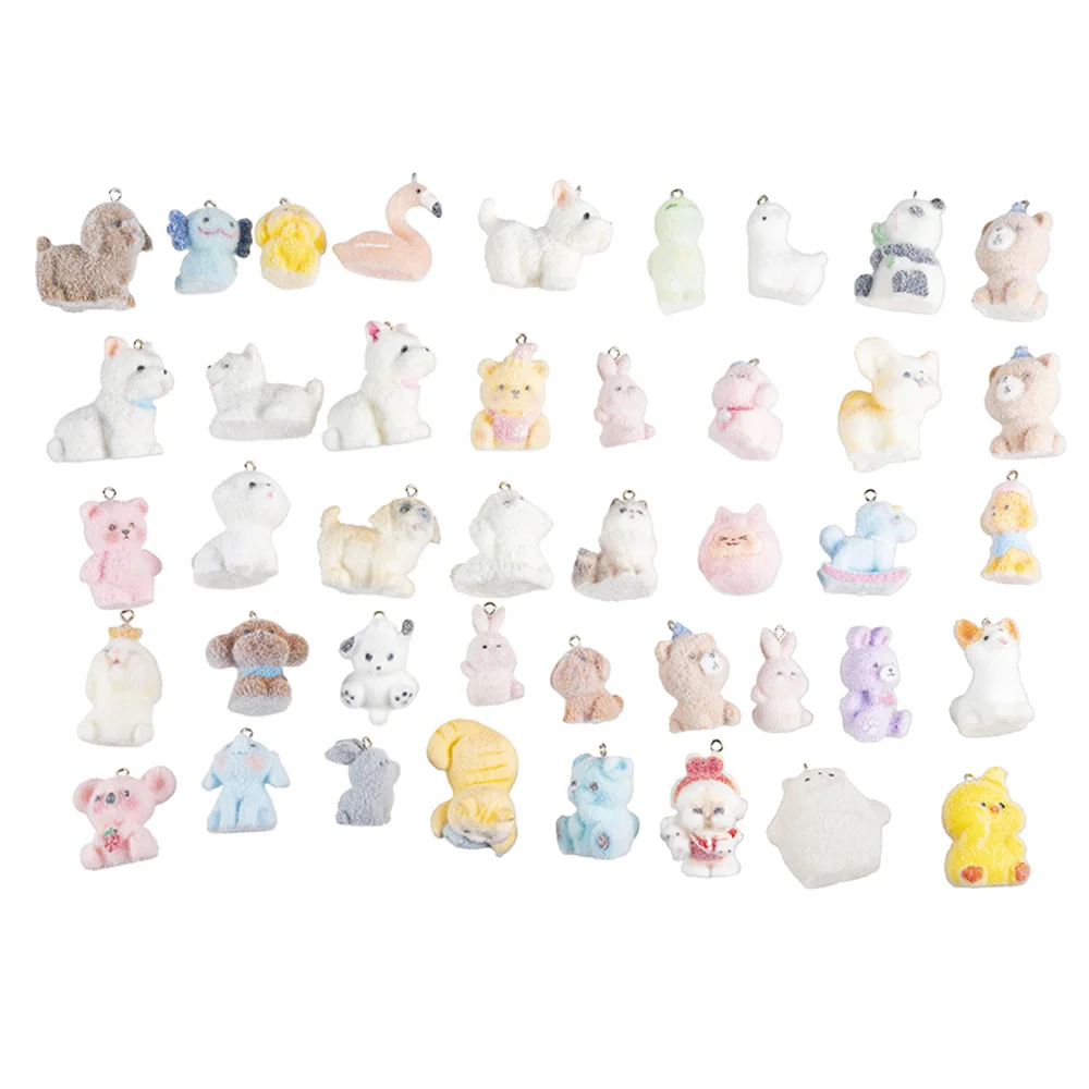 10pcs 3D Flocking Resin Duck Bear Animals Charms Kawaii Animal Pendant for Keychain Earring Making DIY Jewelry Accessories