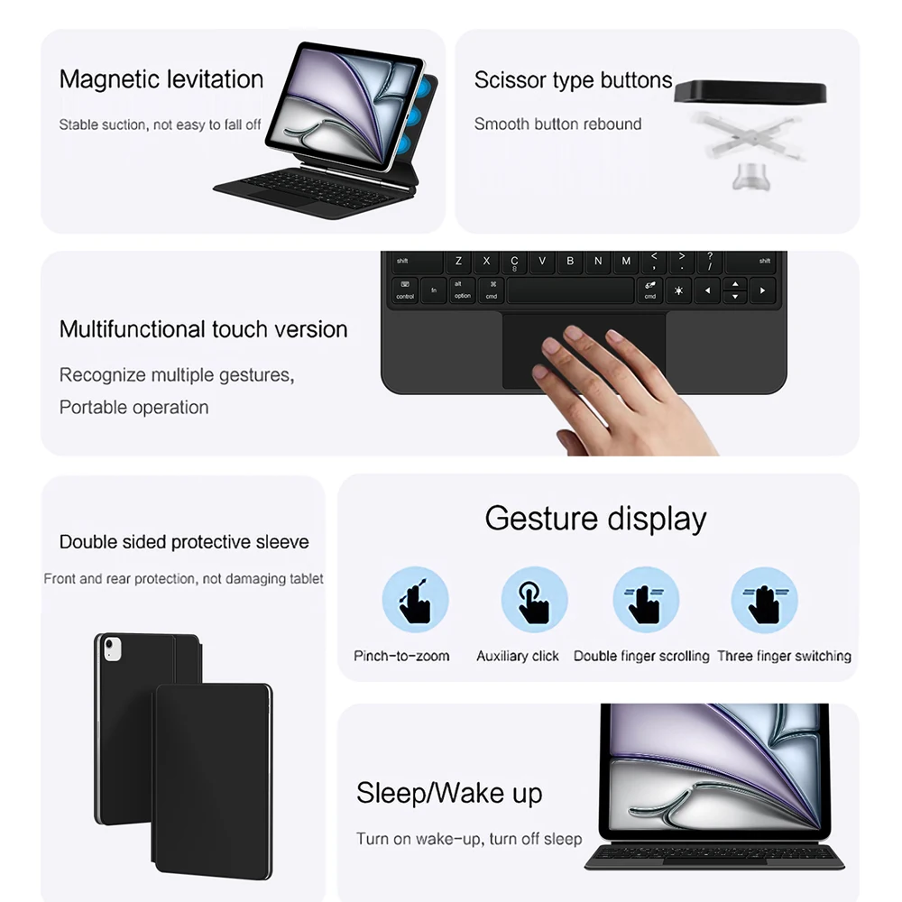 Magic Keyboard Case for iPad Air 11 inch M3 2025 iPad Air M3 M2 11" A3266 A3267 A3270 Smart Cover Folio Multi-touch Backlight view 2
