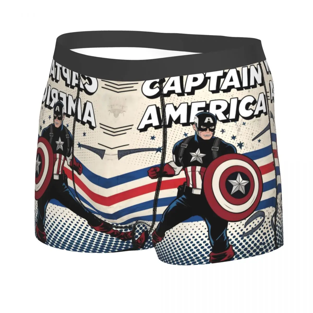 사용자 정의 만화 캡틴 아메리카 속옷 남자 인쇄 멋진 슈퍼 히어로 복서 팬티 반바지 팬티 통기성 속옷