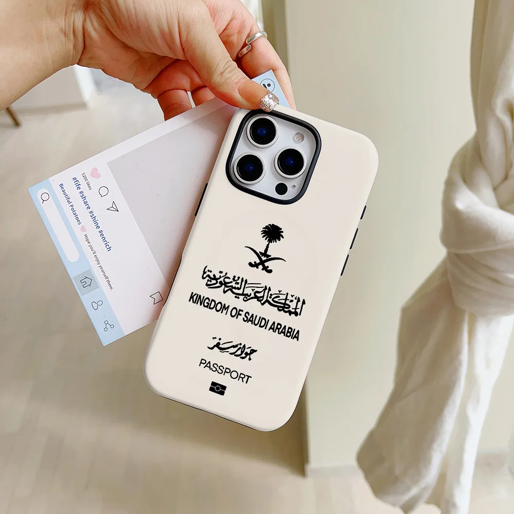 المملكة العربية السعودية جواز السفر جراب هاتف آيفون 17 16 15 14 13 12 11 X XS XR XSMAX 8 Air Pro Max Plus الفاخرة طبقة مزدوجة الغطاء الخلفي #4
