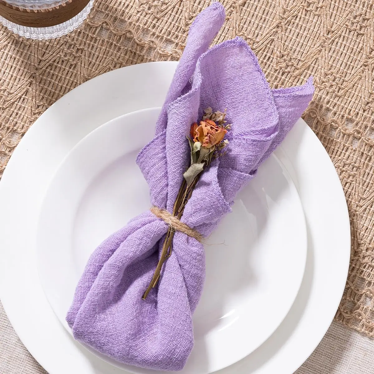 Cloth Napkins Handmade Cotton Dinner Napkins Set of 6 Lilac Gauze 30x30cm Boho Table Napkins for Christmas Wedding Party Decor