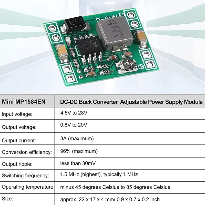 20 Pcs Mini MP1584EN DC-DC Buck Converter Adjustable Power Supply Module 24V To 12V 9V 5V 3V Reduced Voltage Regulator