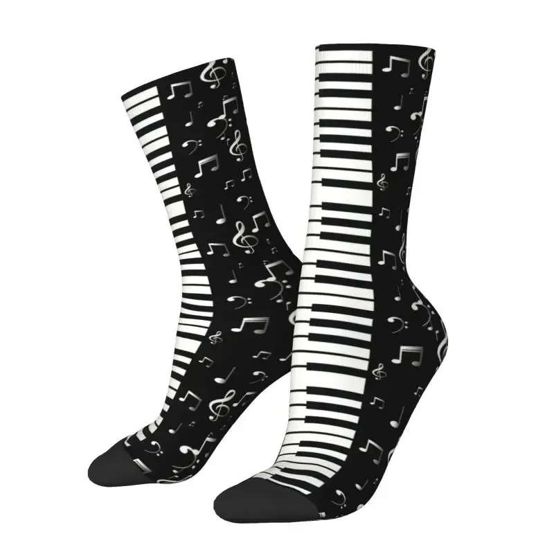 Y2K Novelty Printing Music Notes With Piano For Men Women Stretch Summer Autumn Winter Musician Musical Lover Crew Socks