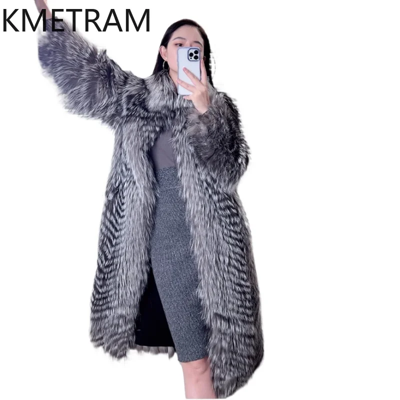 Natural Silver Fox Fur Coat Women High Quality 2025 Long Real Fur Jacket New in Outerwears Winter Clothes Woman шуба женская