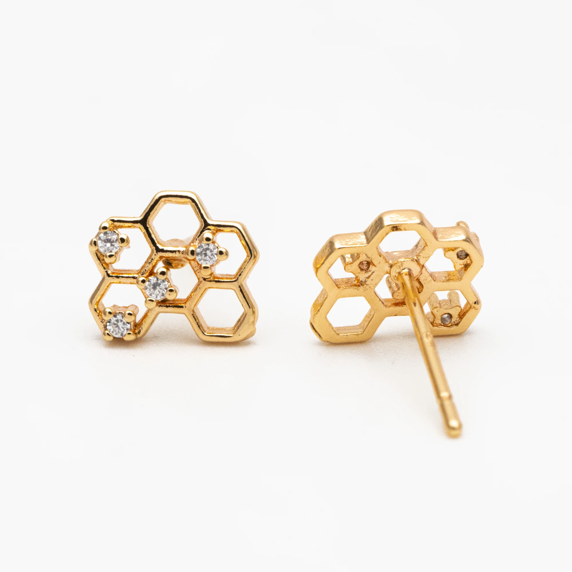 

10pcs CZ Pave Gold Honeycomb Earring,Honey Comb Minimalist Earrings. Dainty Geometric earrings (GB-3896)