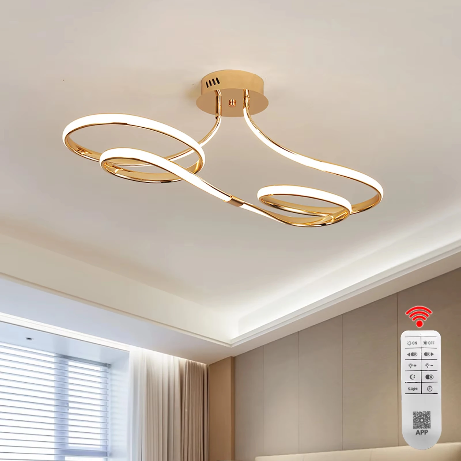 Modern Ceiling Lamp,Dimmable Ceiling Chandelier,Ceiling Lights For Living Room Bedroom Kitchen lustre L75cm 28W, W/Remote Contro