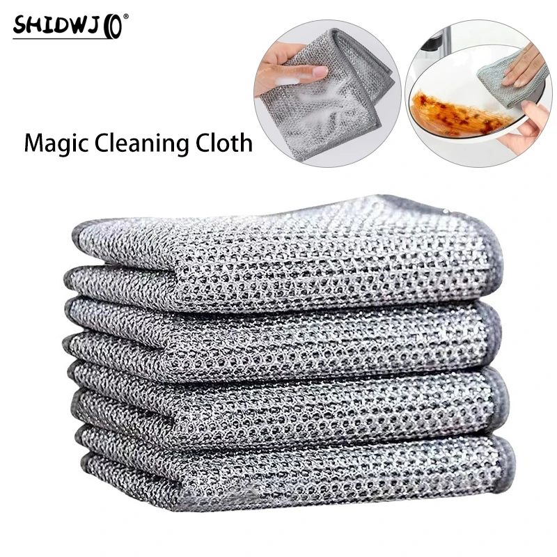 

10Pcs Car Reusable Magic Cleaning Cloth Thickened Double-sided Steel Wire Rags Kitchen Dish Pot Wash Cloths Towel Clean Tools