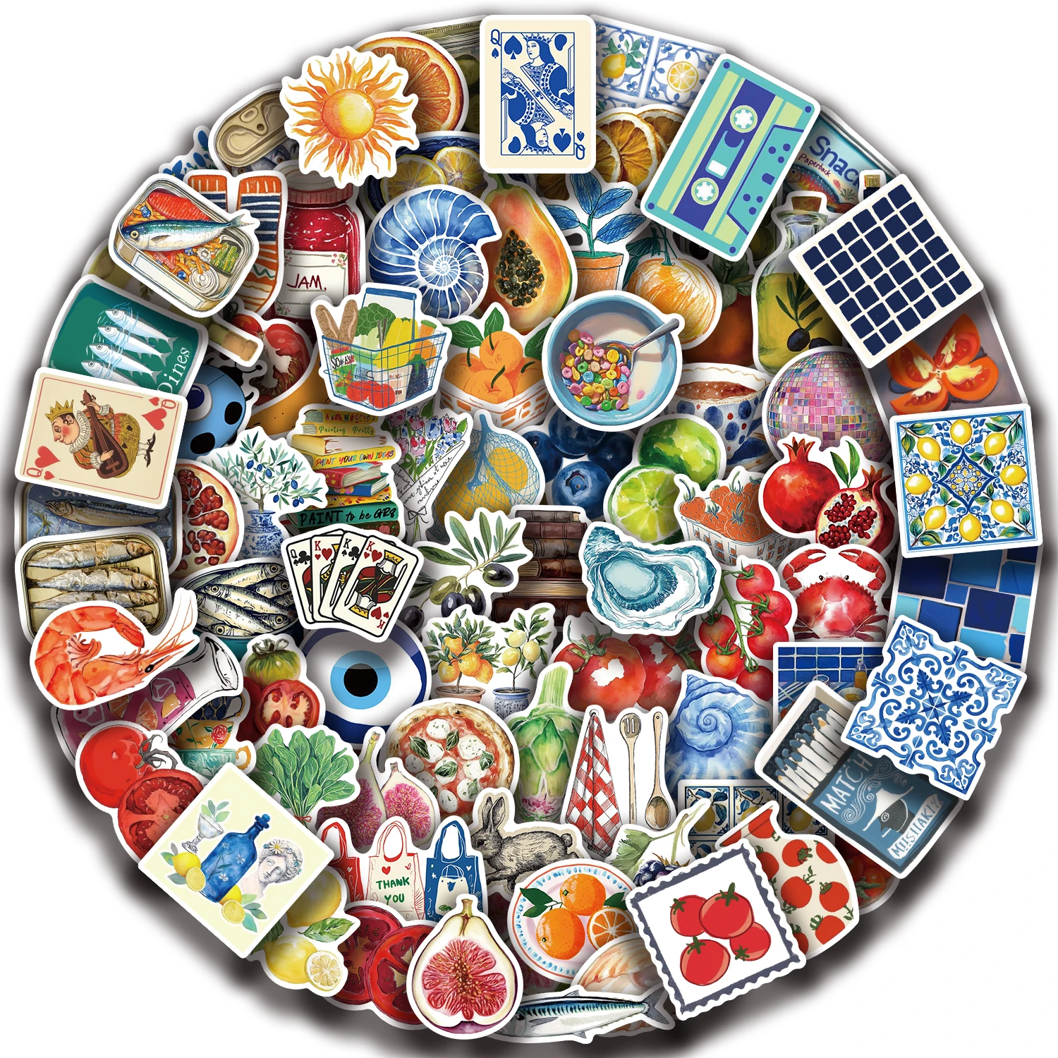 100 pçs mediterrâneo tomate retro pvc adesivos decalques decorativos para laptops manuais casos de telefone celular cozinha viagem