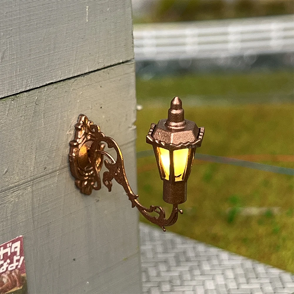 

4Pcs Miniature Vintage LED Wall Lamp Model Kit For Dollhouse Garden Yard Chandelier Warm White Light Scene Micro Landscape