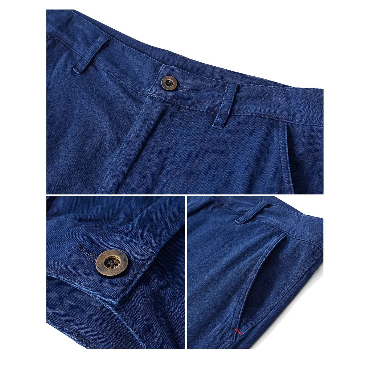 Men's Indigo Dyed Loose Trousers Retro Straight Casual Trousers Herringbone Overalls Plant Blue Dye