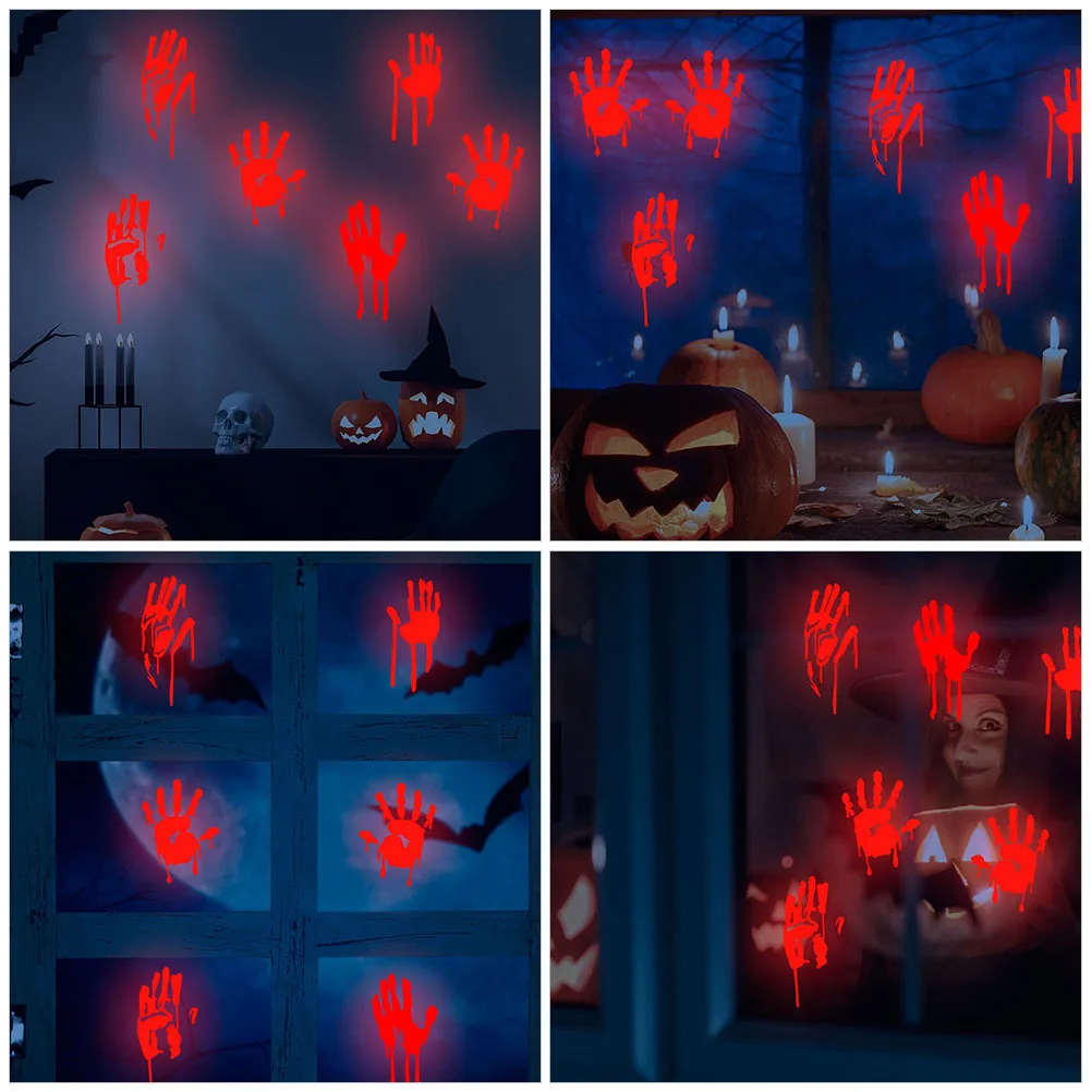 1 Sheet Horror Glow Stickers Blood Hand Print Wall Decal Luminous Halloween Window Sticker for Glass Decoration