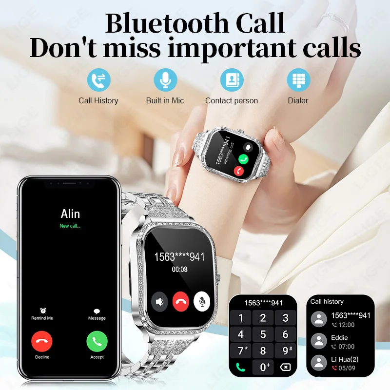 LIGE New Luxury Smart Watch Women 1.75