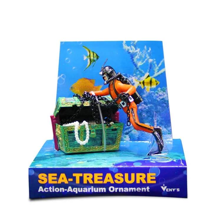 Seahorse Pneumatic Aquarium Decorated Treasure Hunt Frogman Aquarium Landscape Diver Treasure Chest Black Red 2 Color