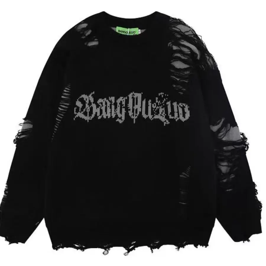 Street Style American Diablo Hollow Hole Sweater Plus Size Men's And Women's Hip-hop High Street Couple Knitted Pullover