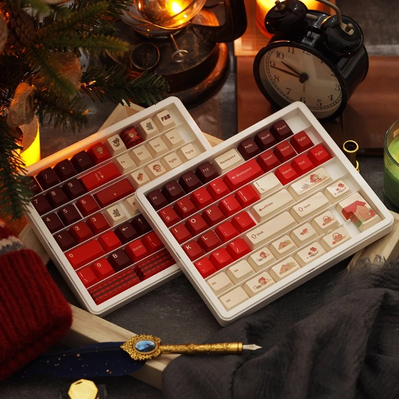 

Оригинальные колпачки для клавиш, нарисованные вручную, колпачки для клавиш Little Red Riding, PBT, сублимационный вишневый профиль, 1,7 мм, колпачки для ключей с героями мультфильмов, аниме для геймеров